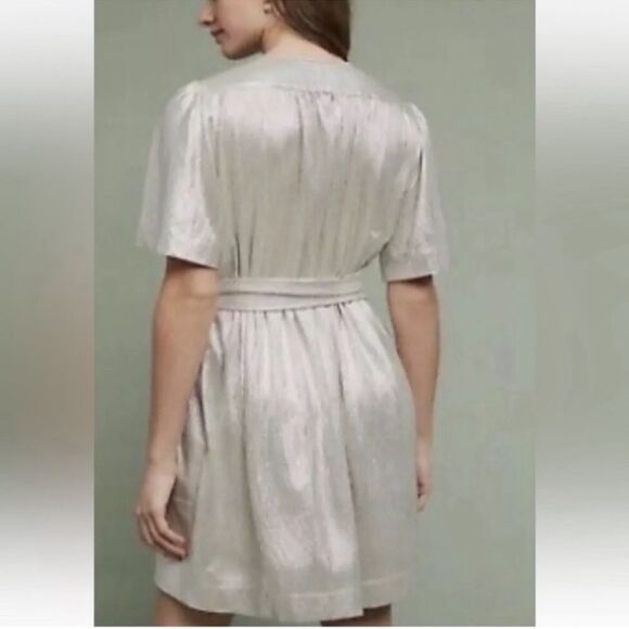 Sabina Musayev Shimmer Short Sleeve V Neck Waist Tie Dress - Picture 5 of 11